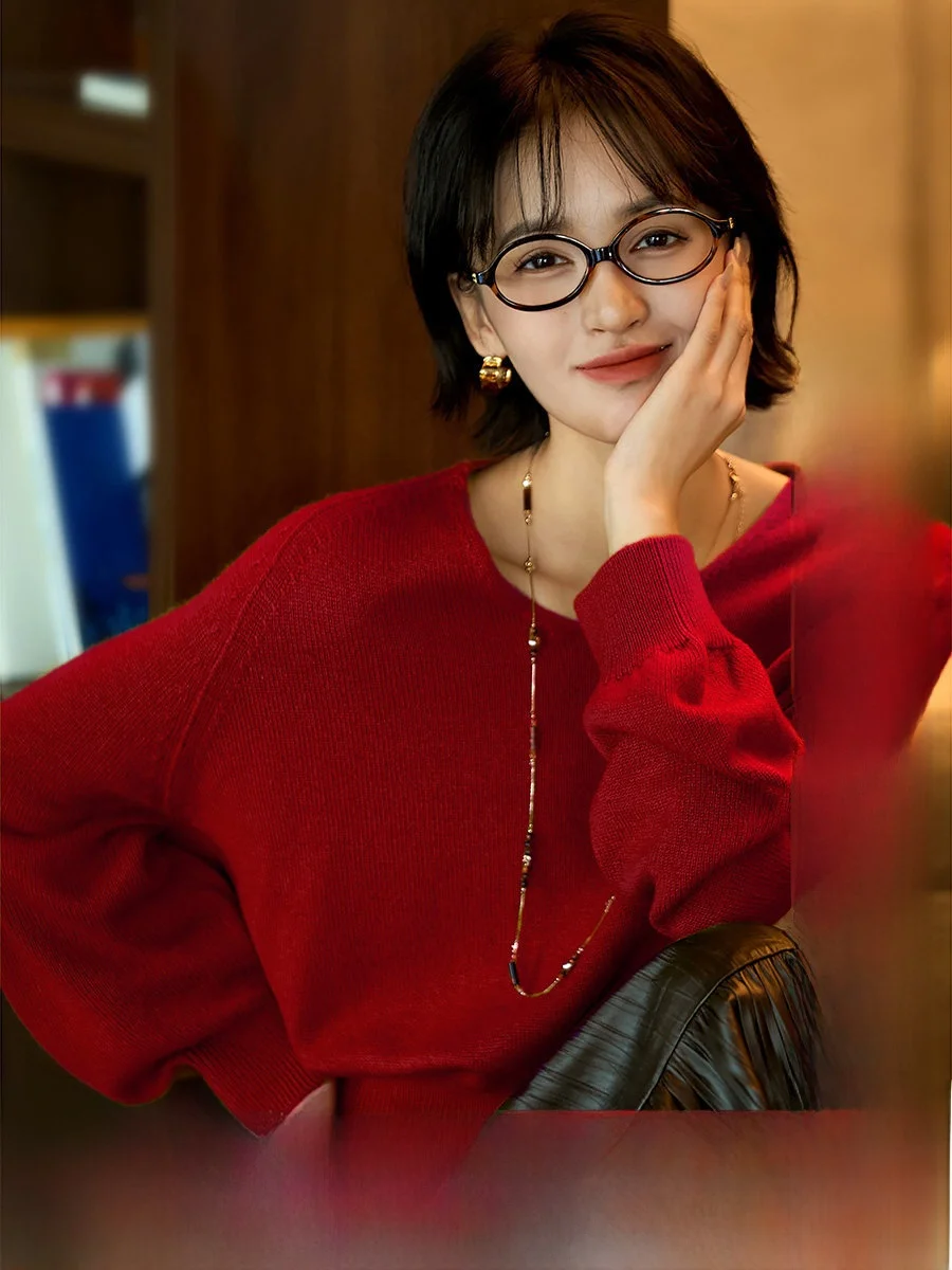 

Rose Whispers Camere Knitwear V-Ne Sweater Women's Casual Loose Fit Long Sve Wool Blend Faionable All Seasons