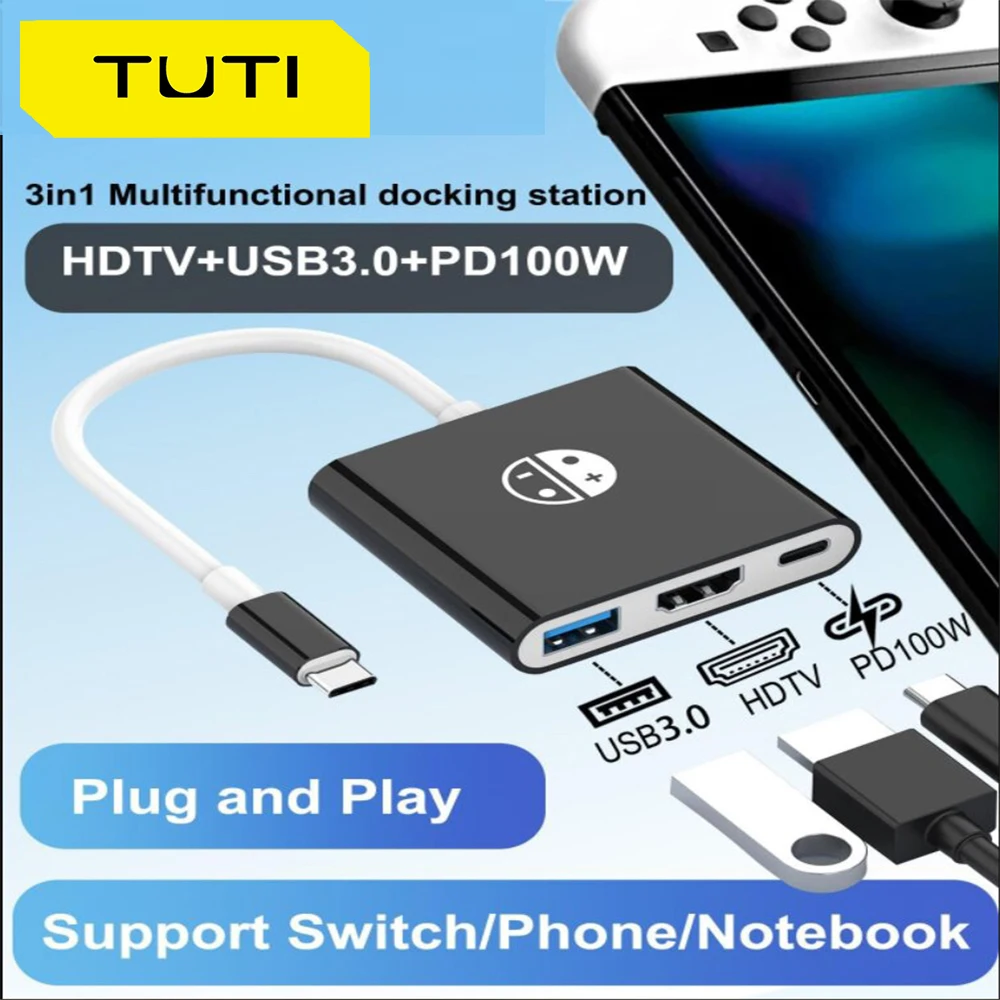 

TUTI USB C to HDMI Adapter 4K HDMI Output USB 3.0 & PD 100W Charging Port Compatible with MacBook pro Steam Deck Nintendo Switch
