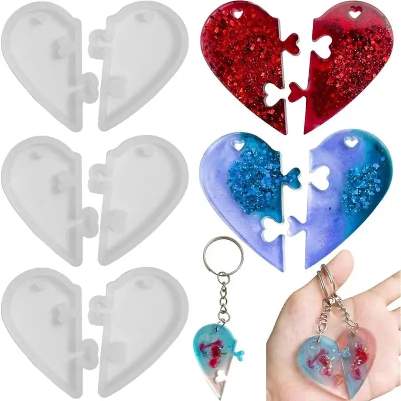 1/3pcs Heart Puzzle Pendant Epoxy Resin Silicone Mold Casting Mould for DIY Jigsaw Jewelry Necklace Craft Valentine Gift Making