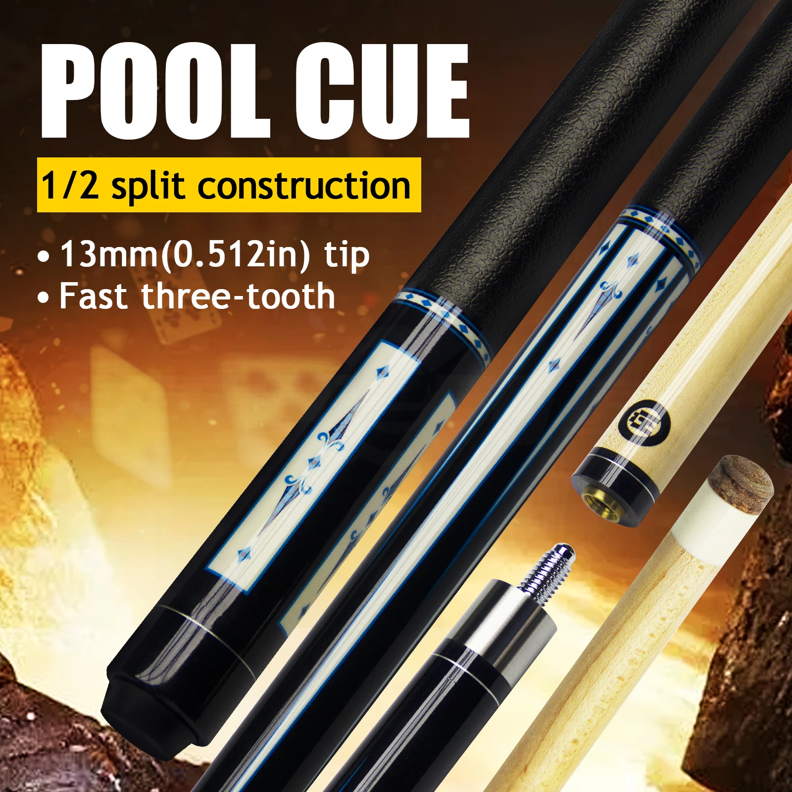 

58 Inch 2-Piece Maple Pool Cue with Quick Release Joint and 13mm Leather Tip, Professional Billiard Stick for Tight Hit