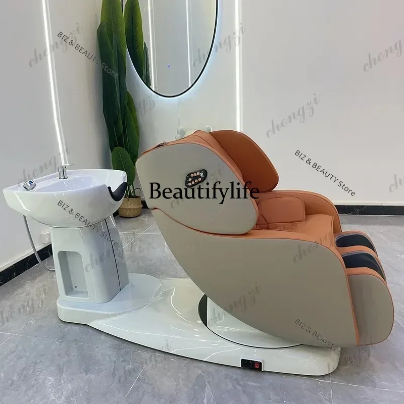 K153   Electric Adjust Shampoo Chair Massage Lounge Hairdressing Shower Shampoo Chair Comfort PU Leather Furniture
