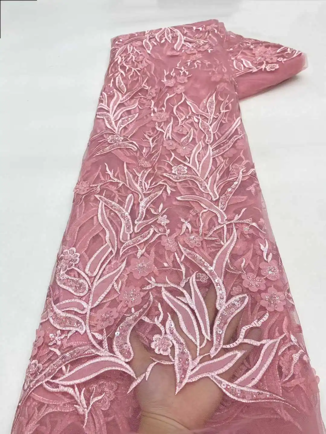 African Sequins Beaded Lace Fabric 2025 High Quality Groom Nigerian Wedding Bridal Embroidery French Tulle Sewing 5 Yards XZ6017