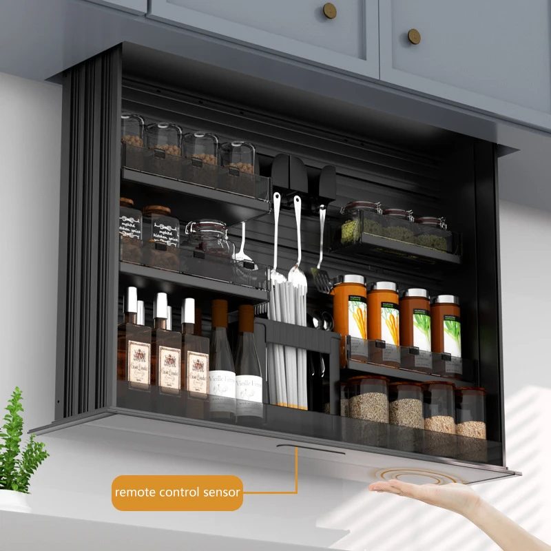 

Intelligent Sound Control All Aluminum Hanging Cabinet Electric Lifting Kitchen Cabinet Storage Basket Machine