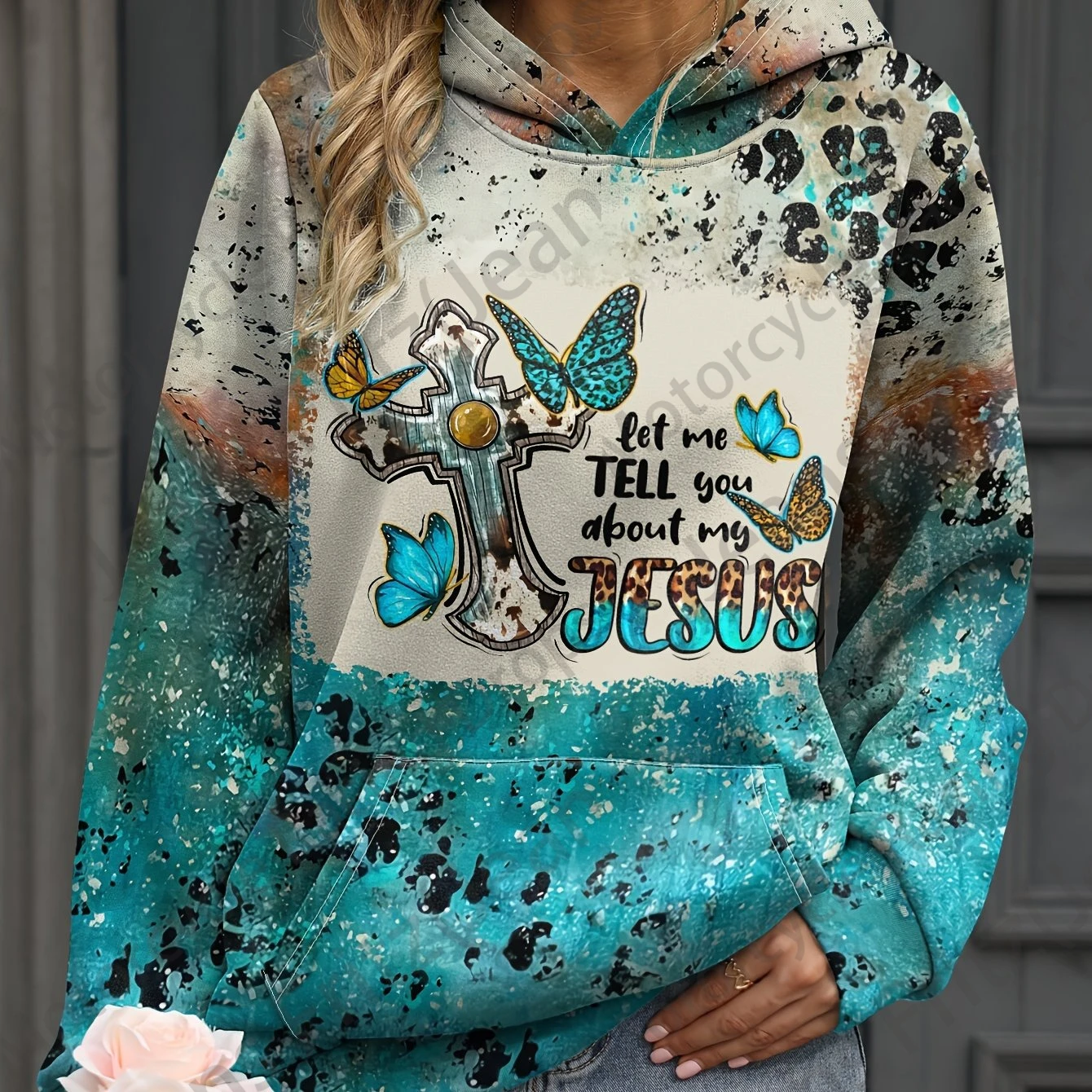 Leopard & Cross & Butterfly 3d Print Hoodie Women Fashion Oversized Hoodies Women Sweats Hooded Sweatshirt Women's Clothing