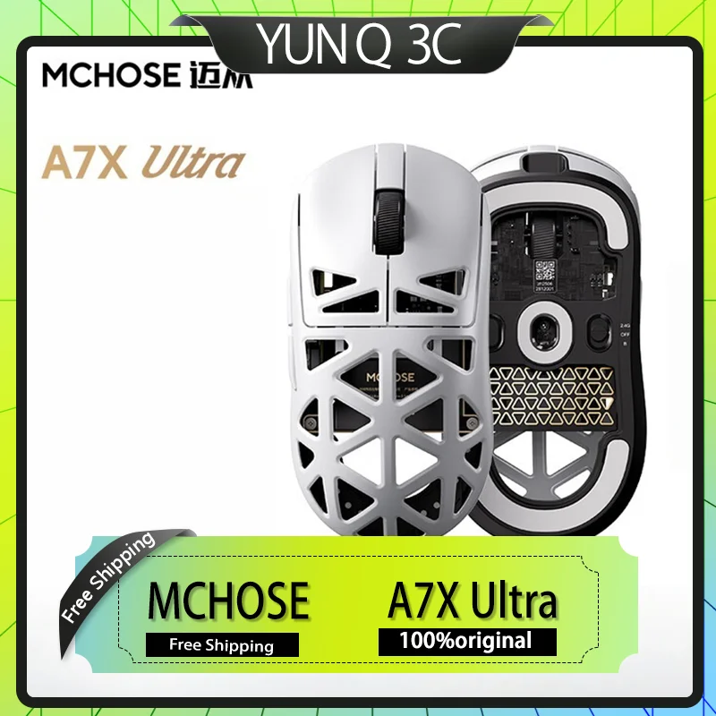 

MCHOSE A7X Ultra Wireless Mouse Tri Mode Paw3950 TI 8000 Гц Игровые мыши с полым дизайном из магниевого сплава для аксессуаров для ПК