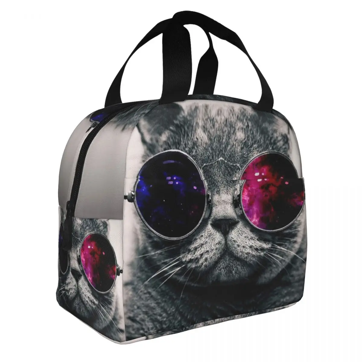 Glasses Cat Galaxy Lunch Bento Bags Portable Aluminum Foil thickened Thermal Cloth Lunch Bag for Women Men Boy