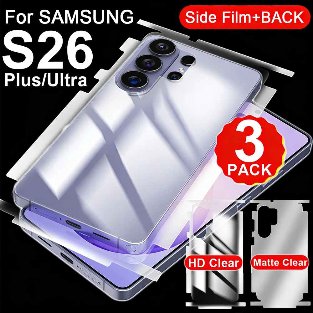 Back+Side Hydrogel Film for Samsung Galaxy S26 Ultra Plus HD Clear Full Cover Border Frame Back Protector Soft Films Not Glass