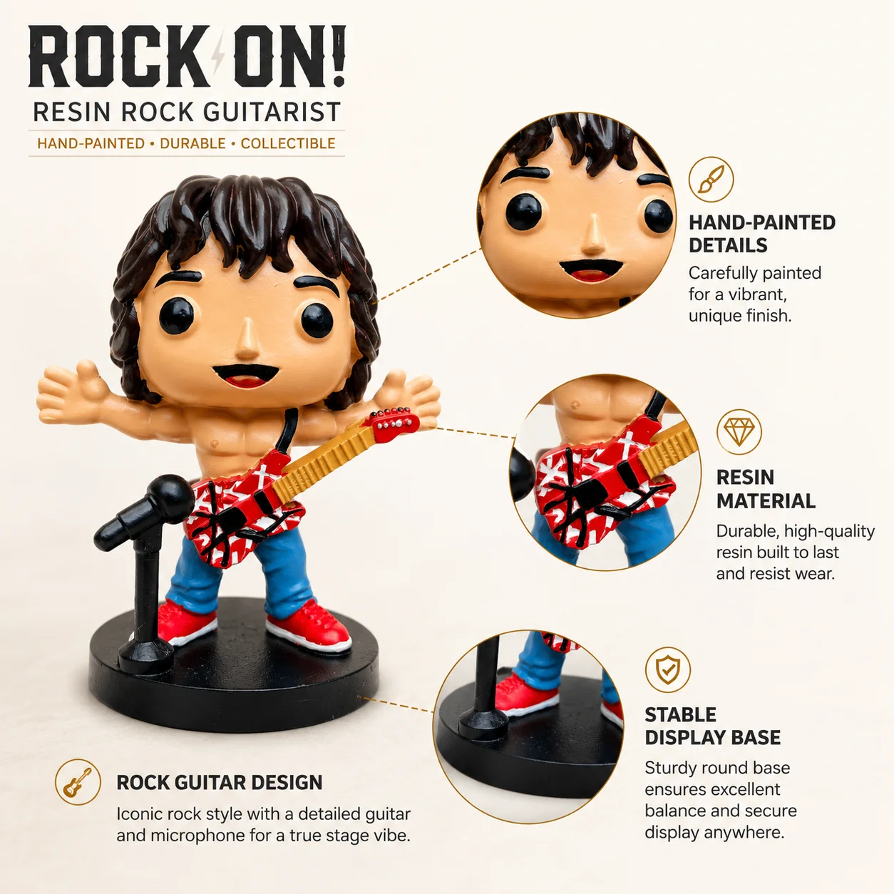 Eddie Van Halen Rock Guitarist Collectible Figurine, Classic Rock Fan Home Decor Statue