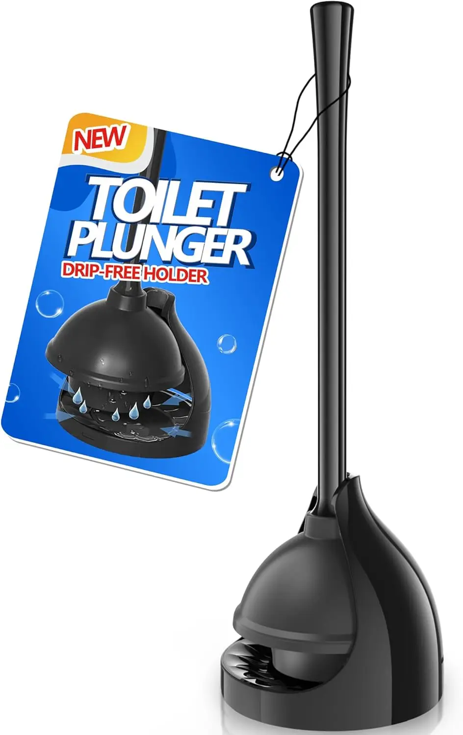 

Heavy Duty Toilet Plunger with Holder, Universal Rubber Plunger for 5.7-Inch Drain, Bathroom Cleaning Set with Drip-Free Caddy