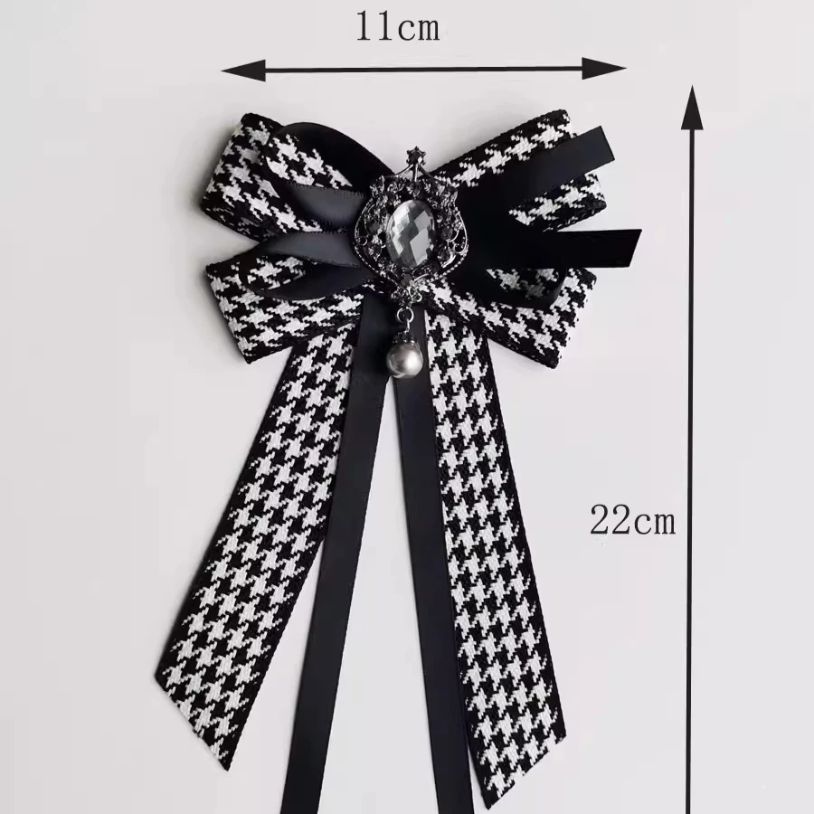 Women's Handmade Bow Ties Vintage Houndstooth Ribbon Accessories Brooch Fashion Korean French College Style Shirt Collar Flowers