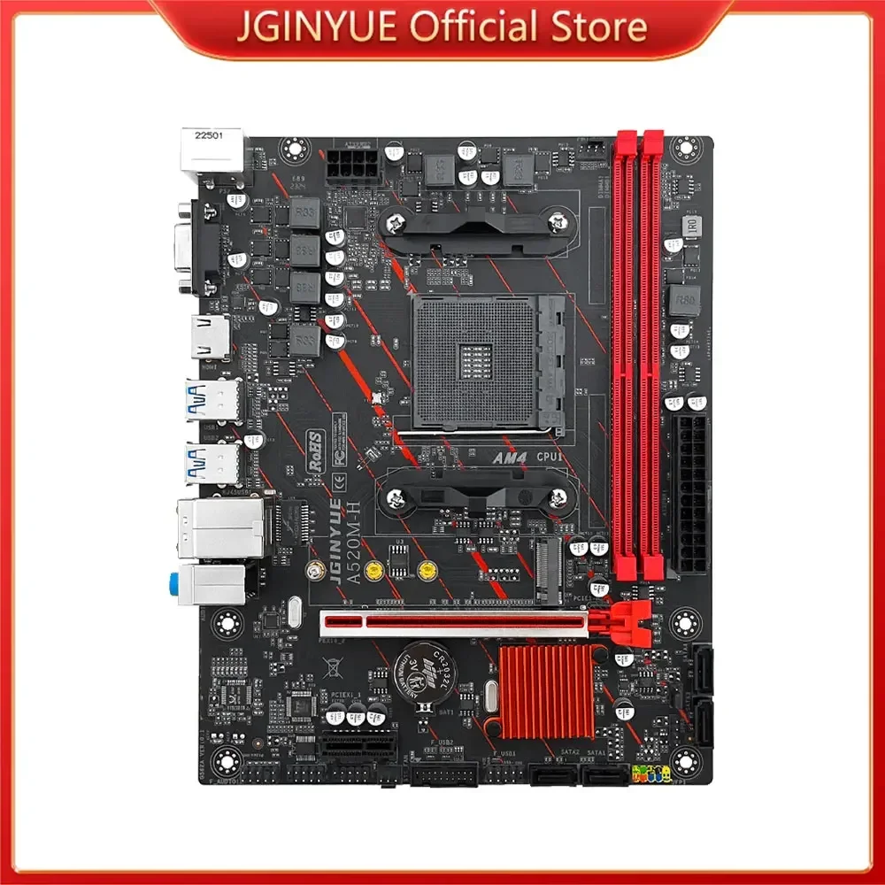 JGINYUE  AM4 Motherboard supports AMD Ryzen R3 5 7 1/2/3/4/5th  CPU processors DDR4 dual channel Memory RAM  M-ATX A520M-H