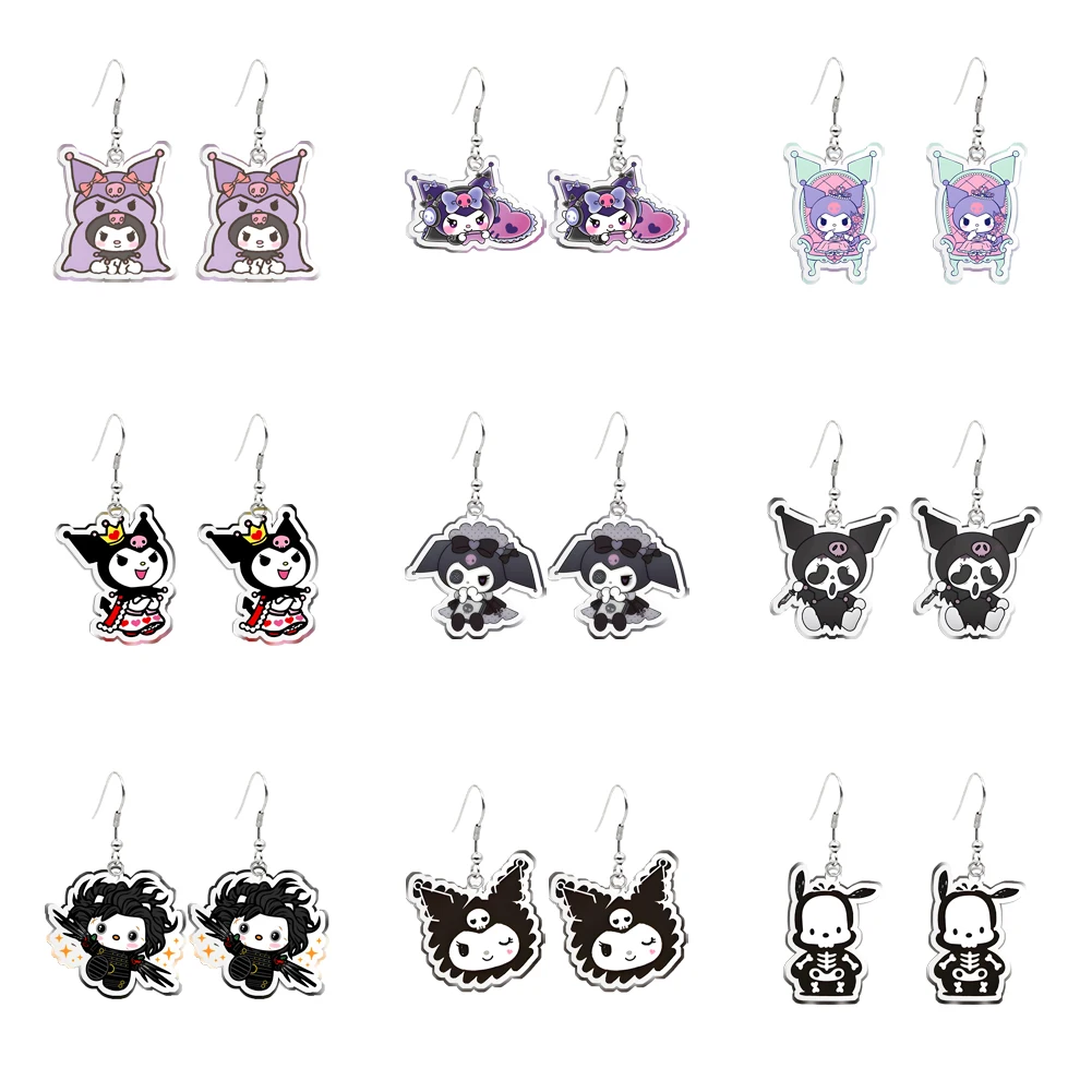 W Hot Sale Sanrio Acrylic Hello Kitty Hook Dangle Earrings Hellokitty New Accessories For Girls Colorful Earrings Cute Jewelry