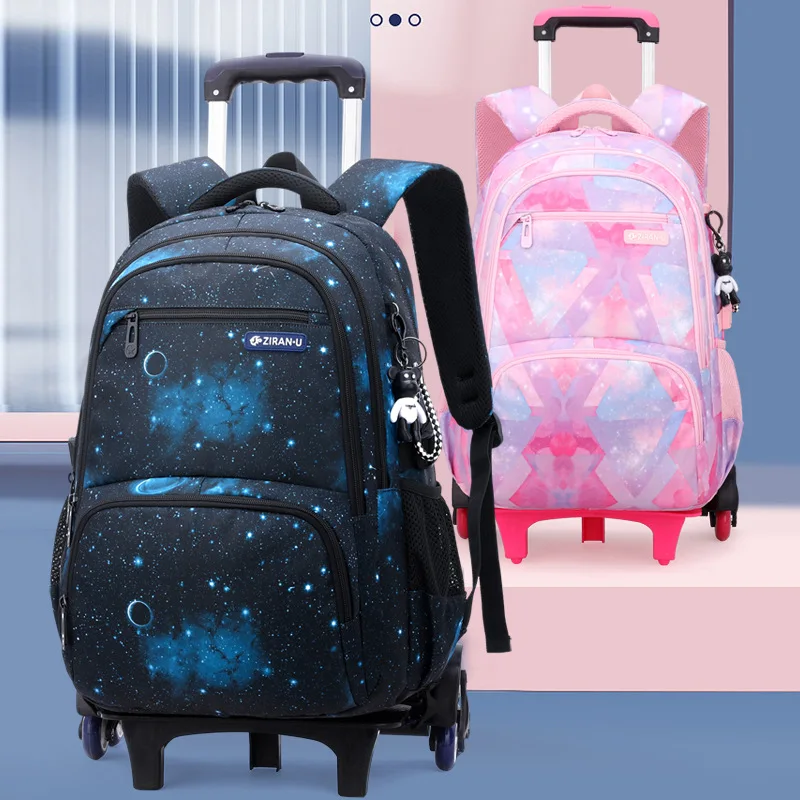 Mochila escolar extraíble para niños y niñas, morral con ruedas para escaleras, 2/6 unidades