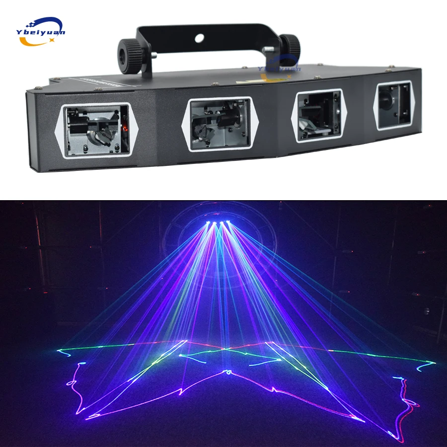 Four Lens RGB 3 in1 Laser Light DMX512 Scanning Line Effect Stage Lighting Laser Projector Dj Disco Ball Light