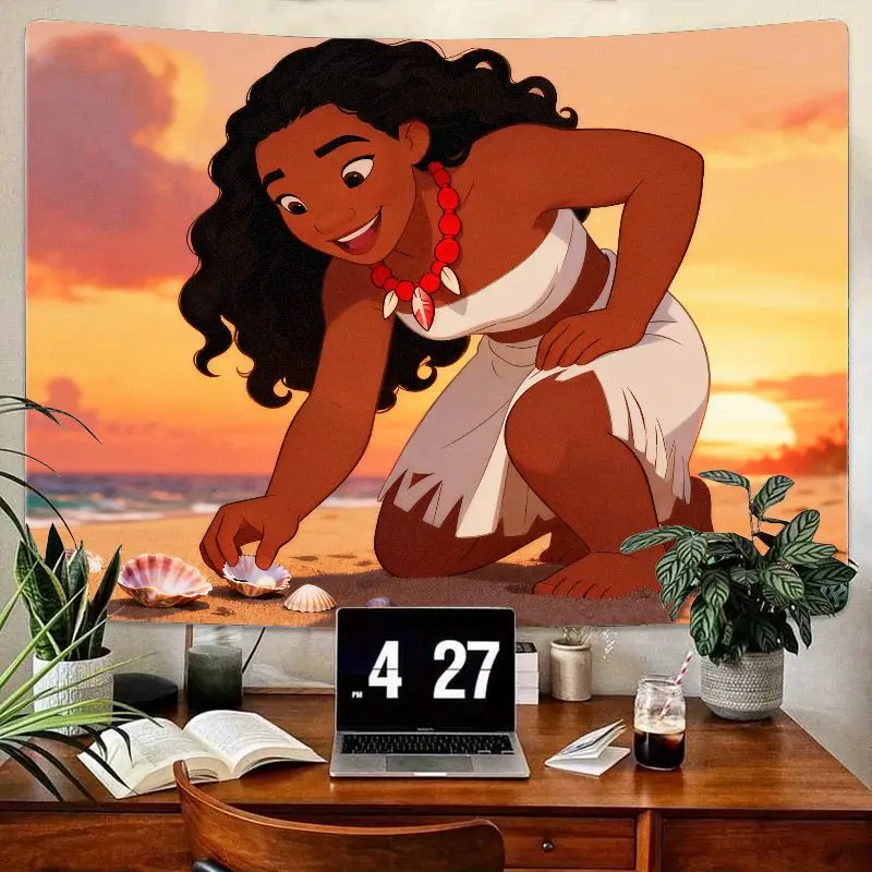 

1PC Disney Moana Island Princess Tropical Beach Sunset Tapestry Modern Polyester Wall Art Living Room Bedroom Dorm Decor Gift fo