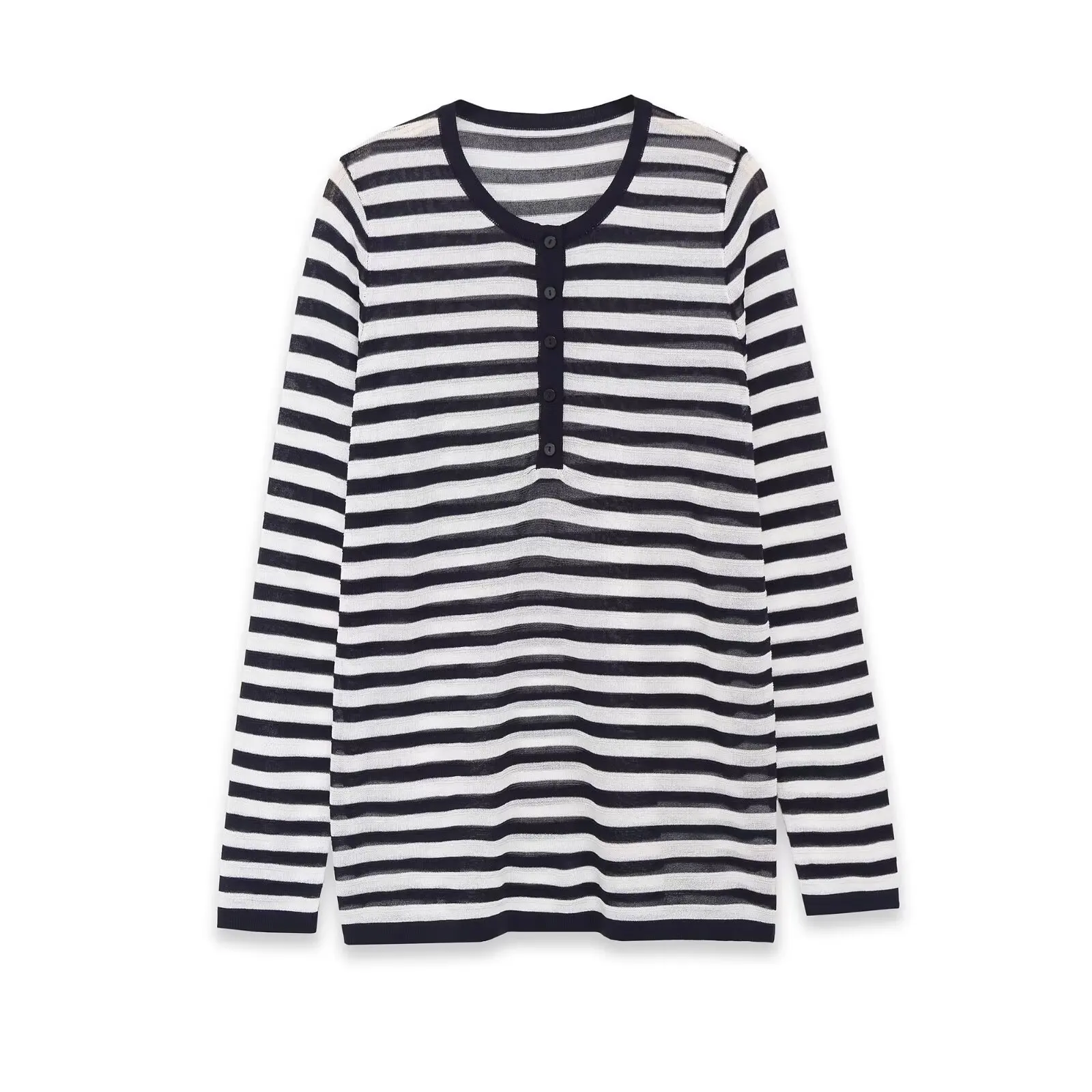 

WOMEN 2026 Summer New Fashion striped Button Knitted Sweater Retro O Neck Long Sleeve Casual Female Pullovers Chic Tops