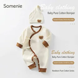 Somenie Newborn Jumpsuit Clothing set with hat Boys Girls  100% Cotton Baby Romper 0-3M Long Sleeved Babe Pajamas