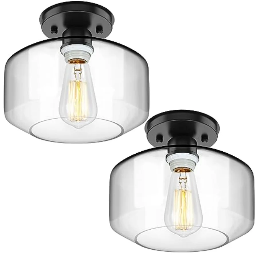 

Semi Flush Mount Ceiling Light 2 Pack, Industrial Ceiling Light Fixture with Pendant Lamp Shade, Farmhouse Hallway Light Fixtur