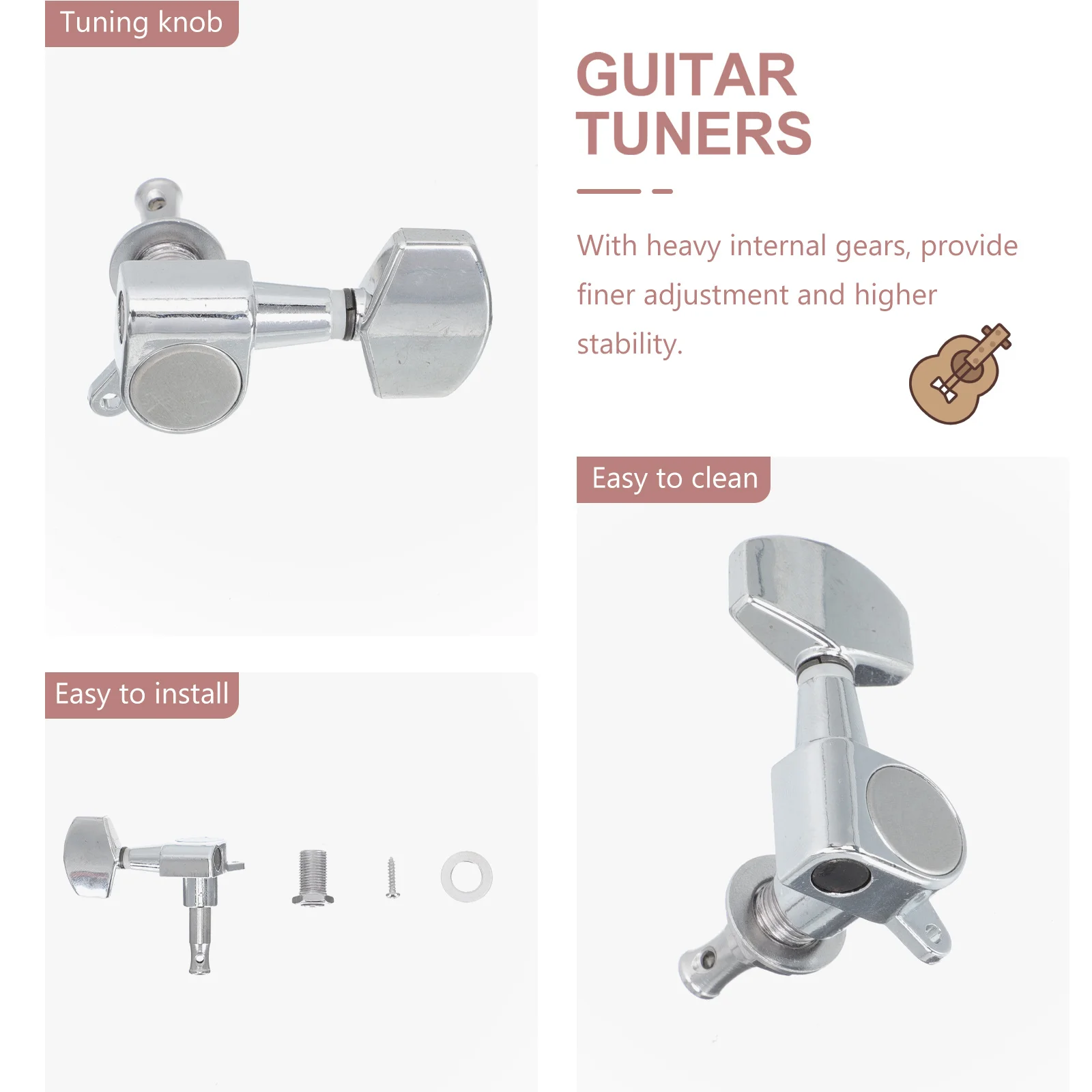 

6Pcs Tuning Pegs for Guitar Robust Construction Stable Performance Perfect Fit for Most Guitars Guitar Head Knob Replacement Set