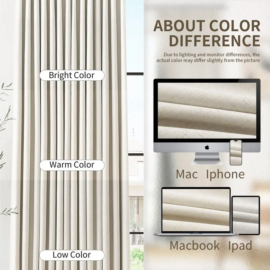 Plissee 100 Verdunkelungsvorhänge aus Leinen, 96 Zoll lang, für Schlafzimmer, Wohnzimmer, Memory, geneigt, Pinch-Falten-Leinenvorhänge, rustikaler Bauernhof