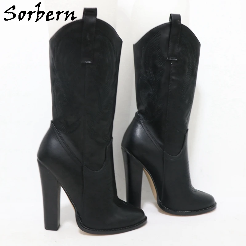 

Sorbern 14cm Block Heel Boots Genuine Leather Women Ankle High Crossdressers Fetish Heels Drag Queen Pointed Toe Shoes