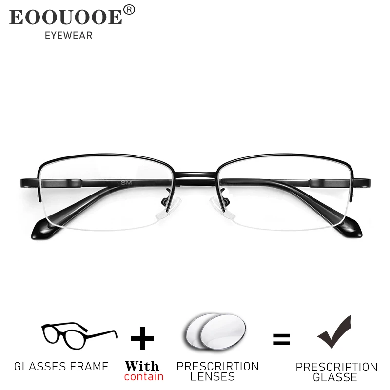 Half Glasses For Men Optical Glasses Myopia Hyperopia Prescription Lenses 1.56 1.61 Vision Correct Reading Metal Eyewear Frame