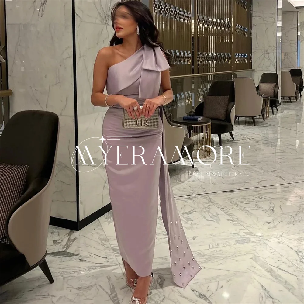 

Elegant Sleeveless Evening Dresses For Woman One Shoulder Straight Bow Pleated Prom Dresses Formal Wedding Guest Gown Customized