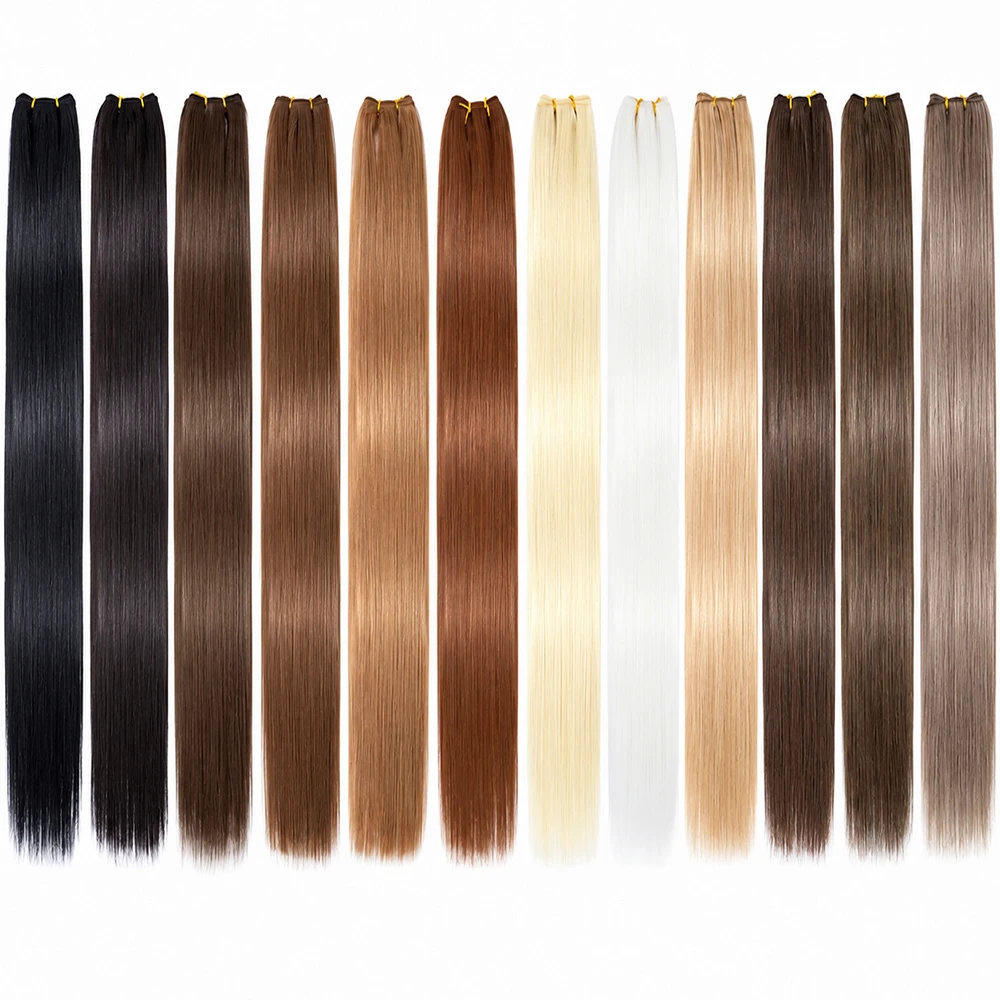 Bone Straight Hair Bundles Synthetic Yaki Straight Weaving Fibers Super Long Full to End Hair Extensions, 12 Colors Optional