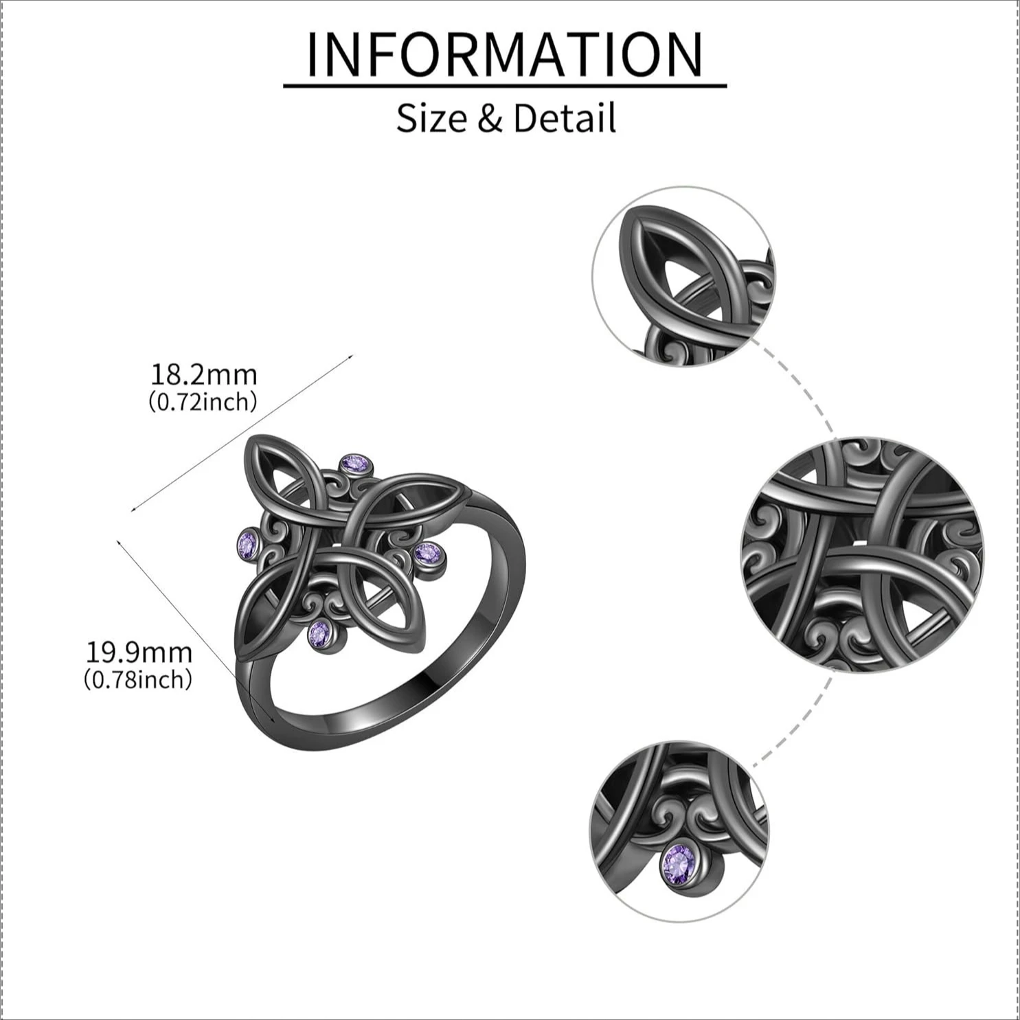 Nudo De Bruja Original schwarze Hexenknotenringe aus 925er Silber mit mystischem lila Zirkonring, Hexenschmuck, Geschenke für Frauen – Detail 1