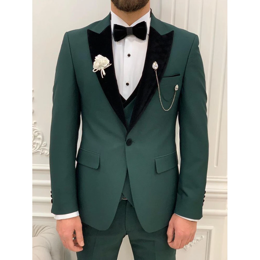 

Boutique Slim Men Suit Single-breasted Peak Lapel 3 Pieces(Jacket+Pants+Vest) Male Formal Wedding Party Set