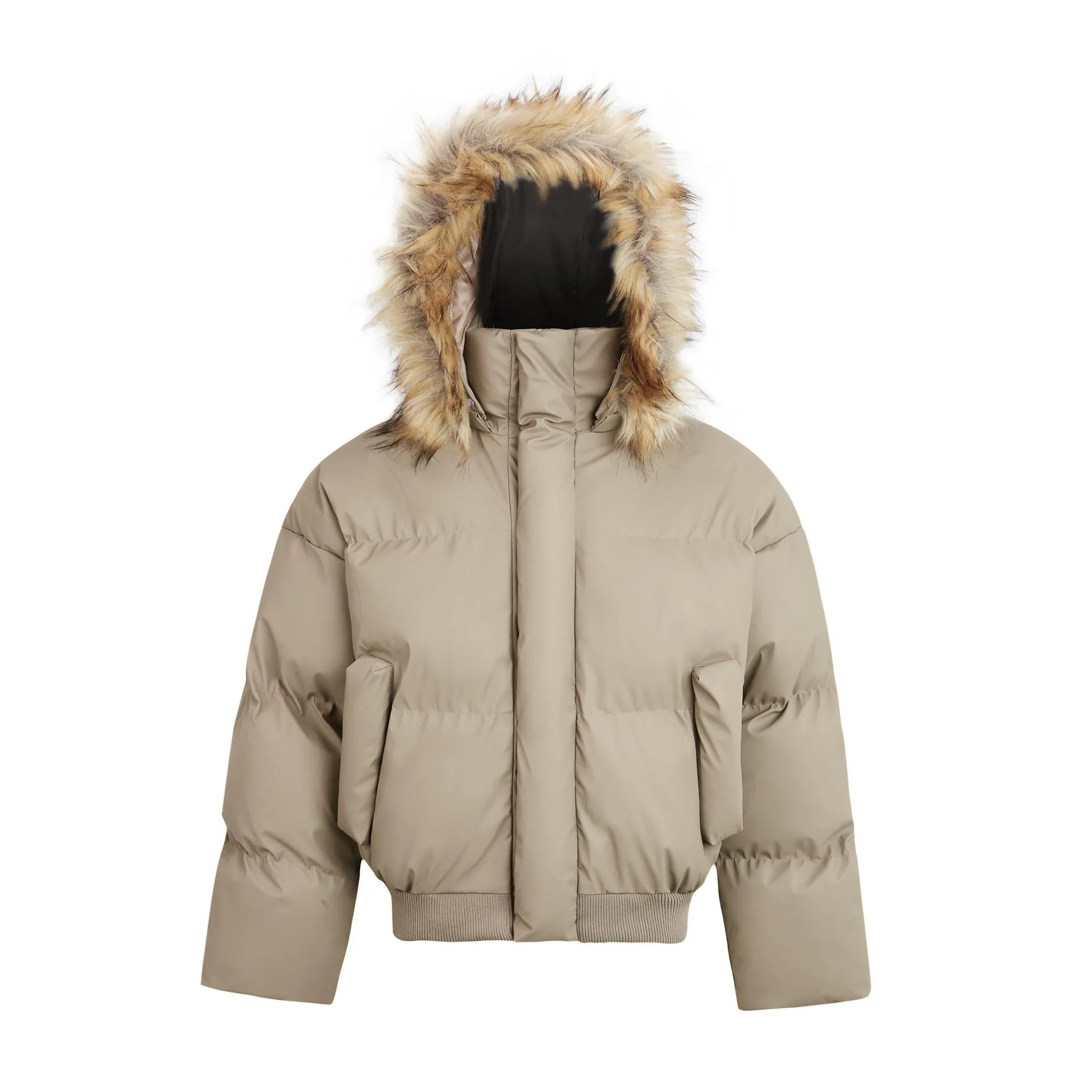 Men Hooded Coats Solid Short Parkas Jackets Pockets Zipper Fur Collar Long Sleeves Thick Loose Fit Casual 2025 Autumn Winter