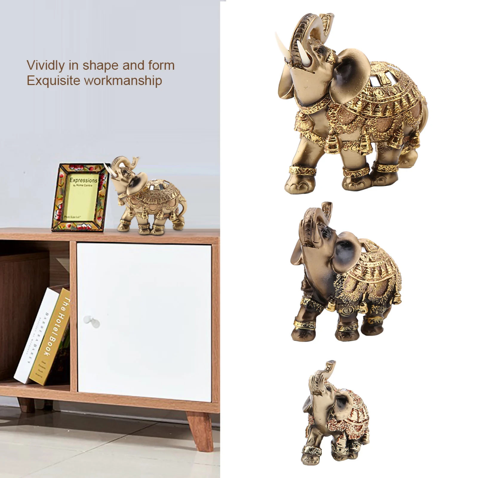 Feng Shui Elephant Statue Lucky Feng Shui Golden Elephant Statue Sculpture Wealth Figurine Gift Home Decoration Elephant Statue