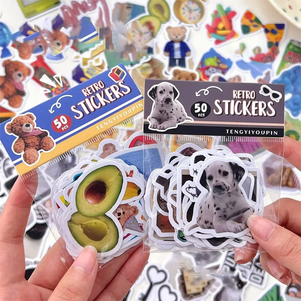 50 Pcs/Bag Portable Ins American Retro Sticker Funny Cute Dog Stickers Vintage High Appearance Level Phone Case Sticker Cup