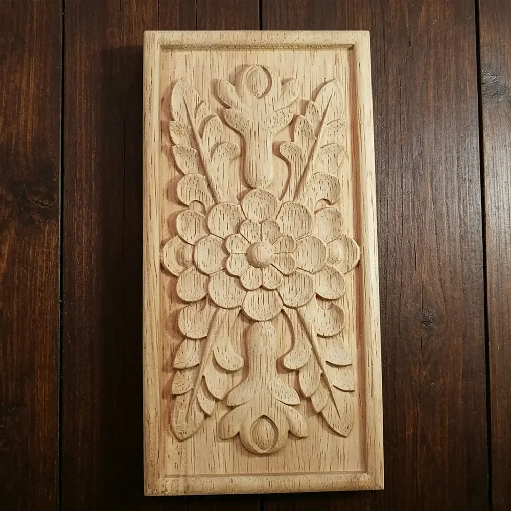 2PCS Wood Carved Decal Corner Appliques Frame Doors Furniture Woodcarving Wooden Figurines Craft Wood Carved Long Applique