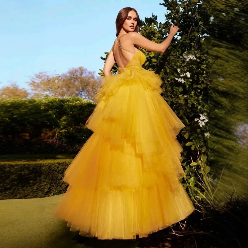 Elegant 2026 New Multi Layer Tulle Cake Evening Dress Strap Long Banquet Party Photo High End Sense Dress For Special Occasions
