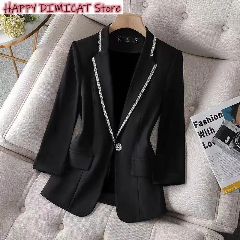 Women's Fashion Thin Black Cardigan Autumn  Women's Blazer Paillettes Femme Summer Sunscreen Jacket White New Suit Jacket