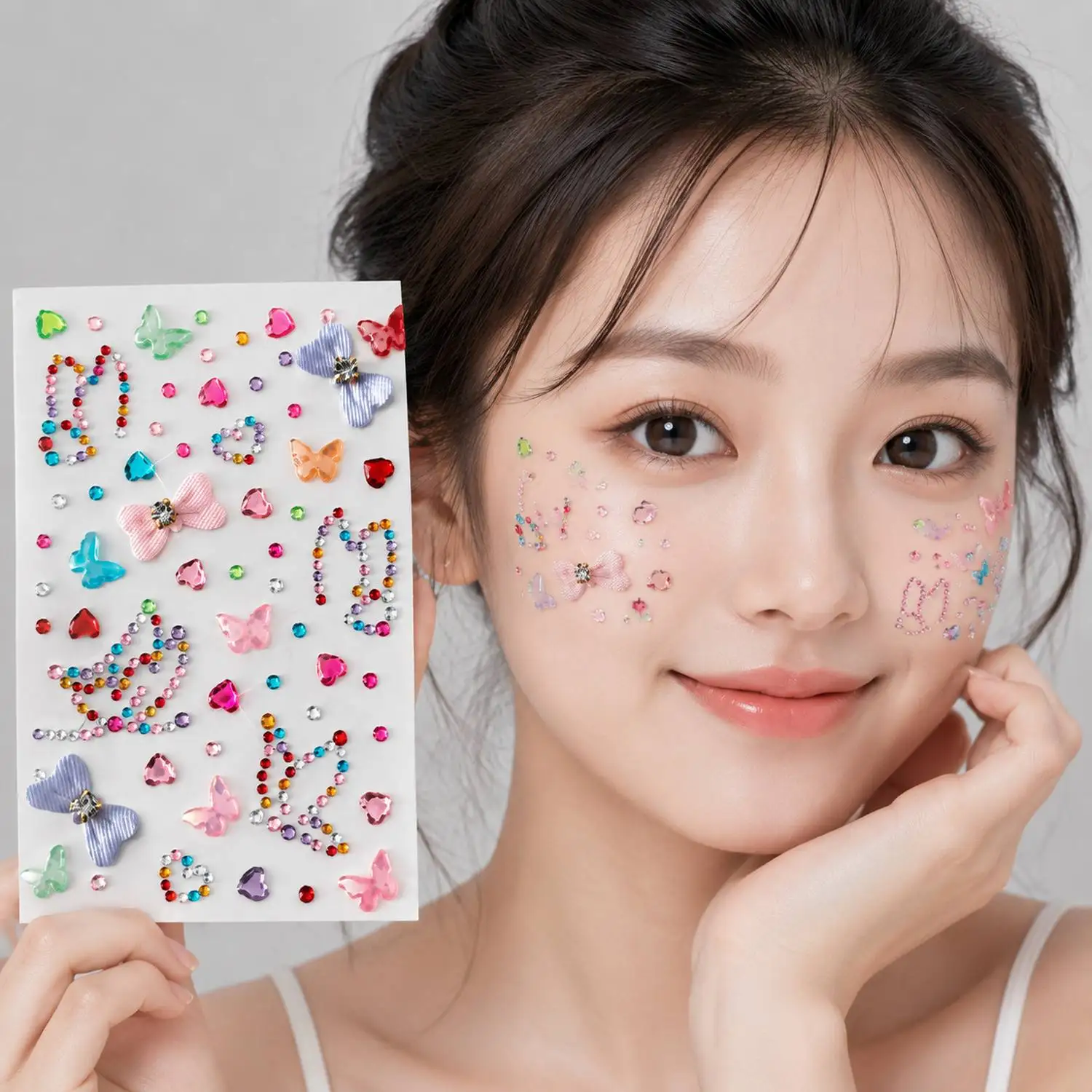

6Pcs Metallic Rhinestone Face Gems Stickers Colorful Heart Rhinestone Face Decals Y2K Makeup Art Rhinestone Face Jewel Sliders