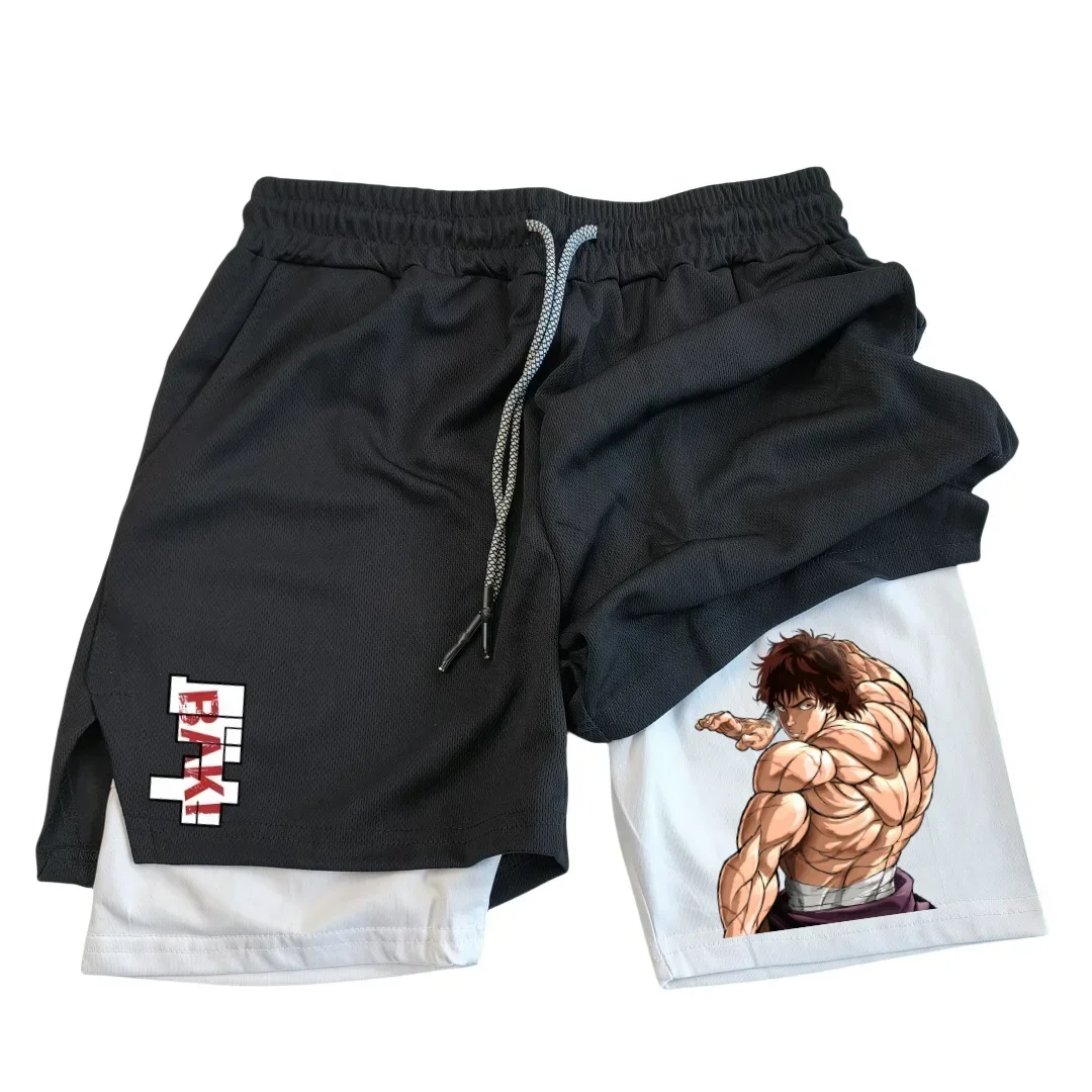 

Аниме Hanma Baki Gym Shorts Черные для мужчин 2 в 1 Mesh Quick Dry Board Shorts Мужские шорты для бодибилдинга Фитнес Бег Лето