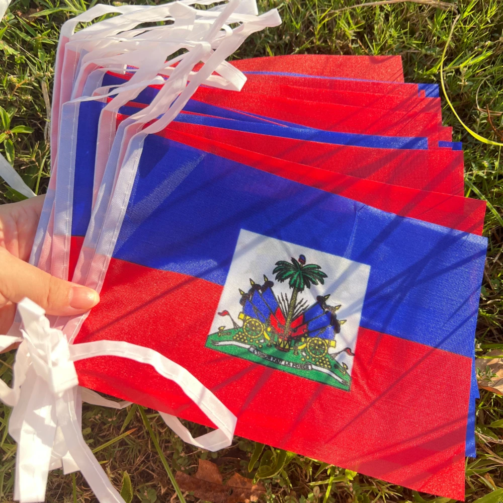 هايتي العلم 14x21cm20pcs/set، معلقة البوليستر الأزرق الأحمر 2 الجانبين المطبوعة العلم الوطني هايتي الرياضة راية #4