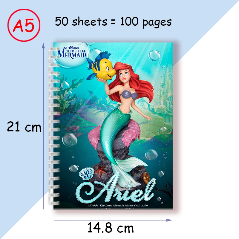 A5 Spiral Notebook The Little Mermaid Cartoon Disney Movie Princess ARIEL Aurora Beauty Fish Sofia Fanart Stationery Note Book