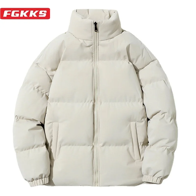 FGKKS 2024 Outdoor Leisure Parka Cotton-Padded Men\'s Pure Cotton Slim Warm Coat High Quality Street Parka Cotton-Padded Men