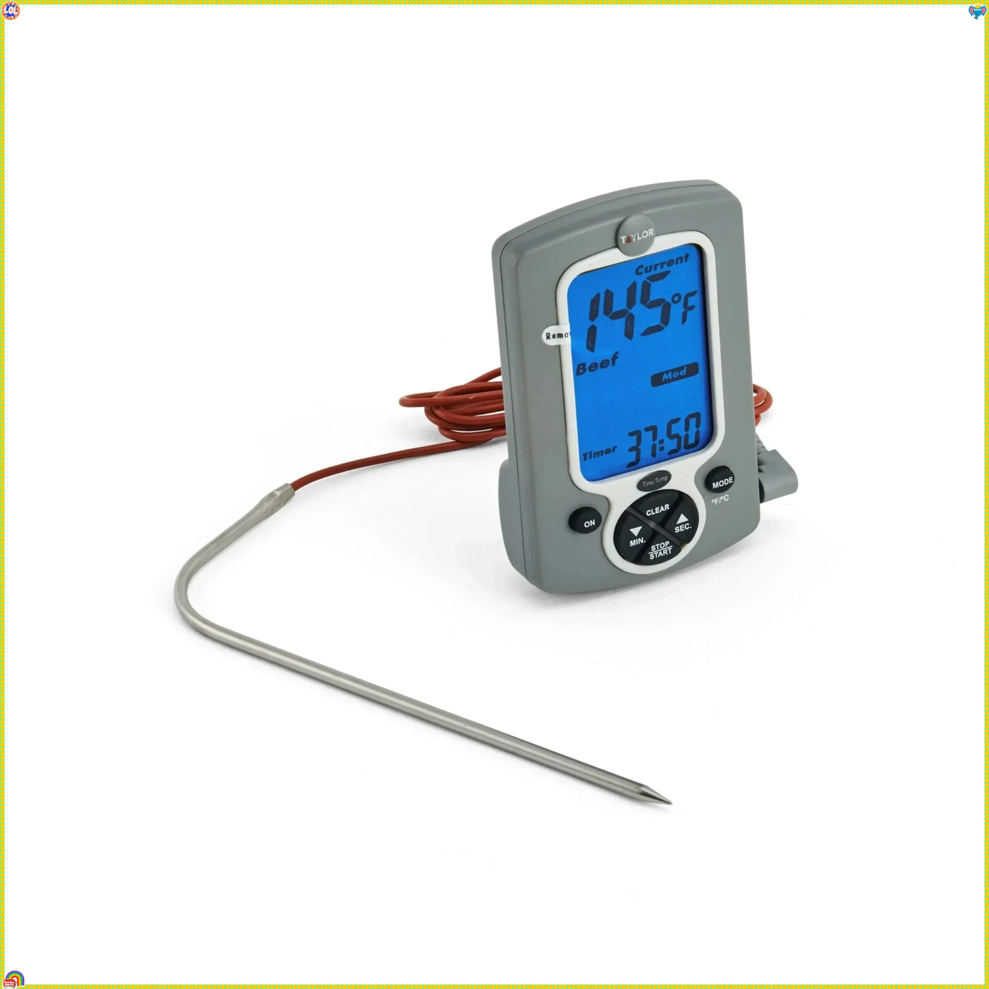 

Цифровой зонд-термометр с синей подсветкой, предустановками и таймером для гриля, выпечки и приготовления пищи, проводной датчик, 0,23 фунта