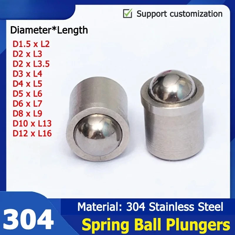

1-50pcs 304 Stainless Steel Ball Plungers 2/3/4/5/6/8/10/12/13/16mm Press Ball Spring Plunger Straight Push Fit POM Ball Plunger