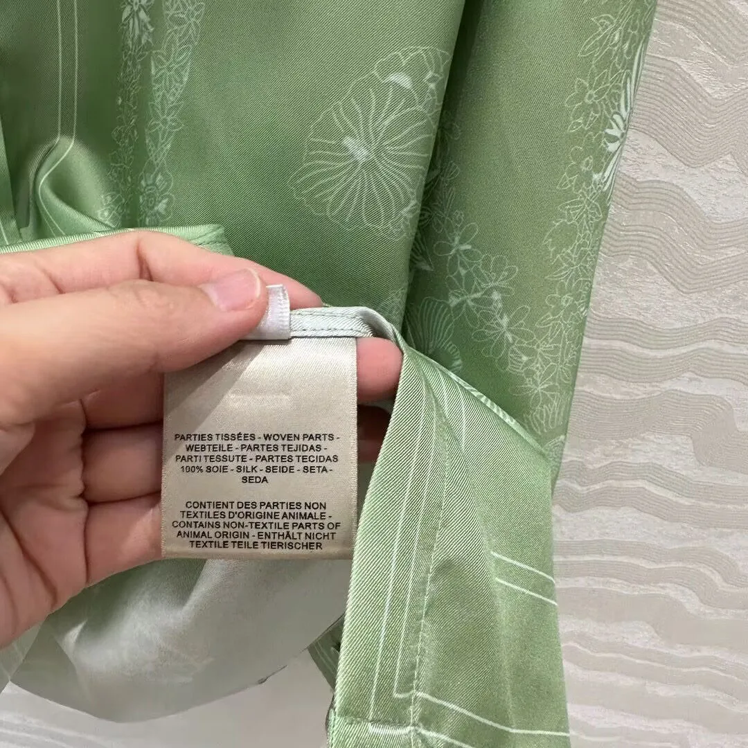 2025 nova primavera retro 100% camisa de seda topos feminino lapela manga longa único breasted floral impressão verde blusas vintage