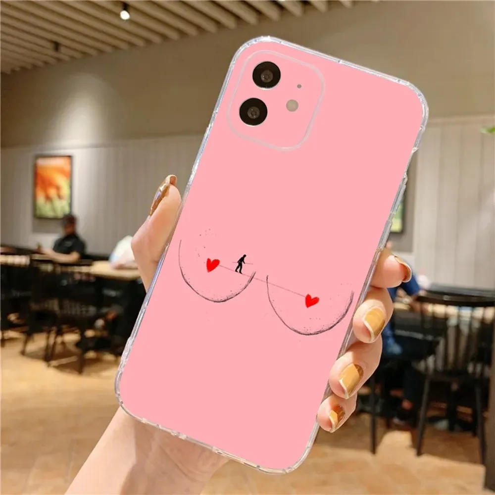 Custodia per telefono con stampa artistica Boobs per iPhone 15,14,13,12,11 Plus,Pro,Max,XR,XS,X,7,8 Plus,SE,Mini morbido silicone trasparente