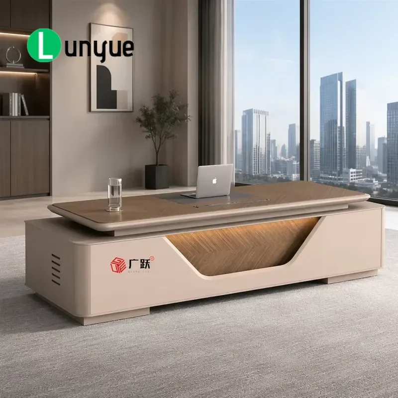 Modern Executive Desk with Built-in Power Socket Security Combination Lock Large Storage Space for Manager Office Home