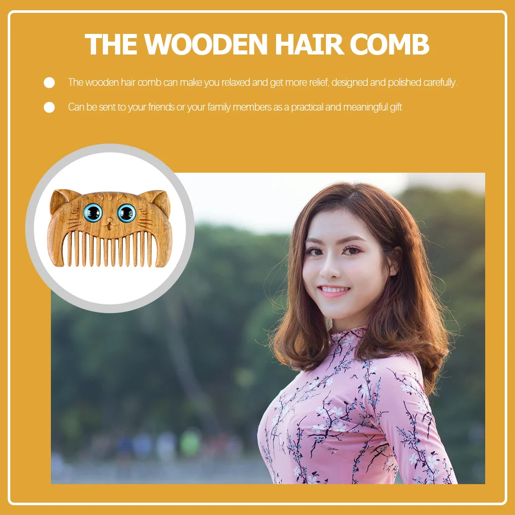 

2Pcs Lovely Cat Wooden Comb Anti-Static Portable Hair Brushes Comfortable for Friends Family Wood Comb