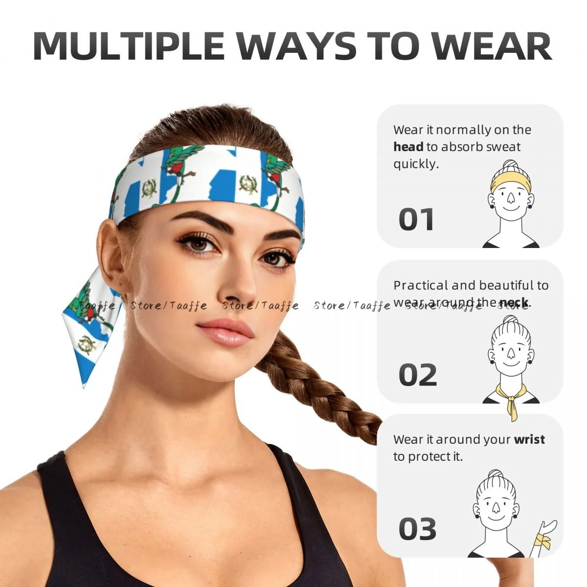 Head Tie Bandana Flag Map And Quetzal Bird Of Guatemala Head Scarf Wrap Outdoor Sports Sweatband