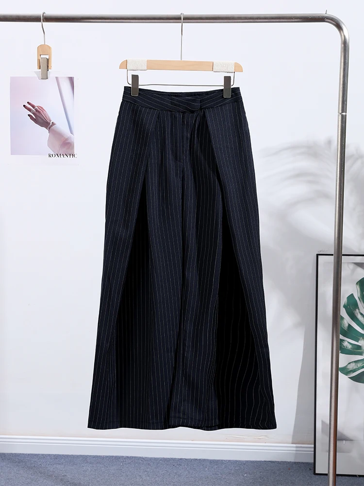 Verstellbare gestreifte Hose für Damen – Streetwear mit hoher Taille, Schnürung, weitem Bein und charmantem Panel-Design – Neu – Detail 19