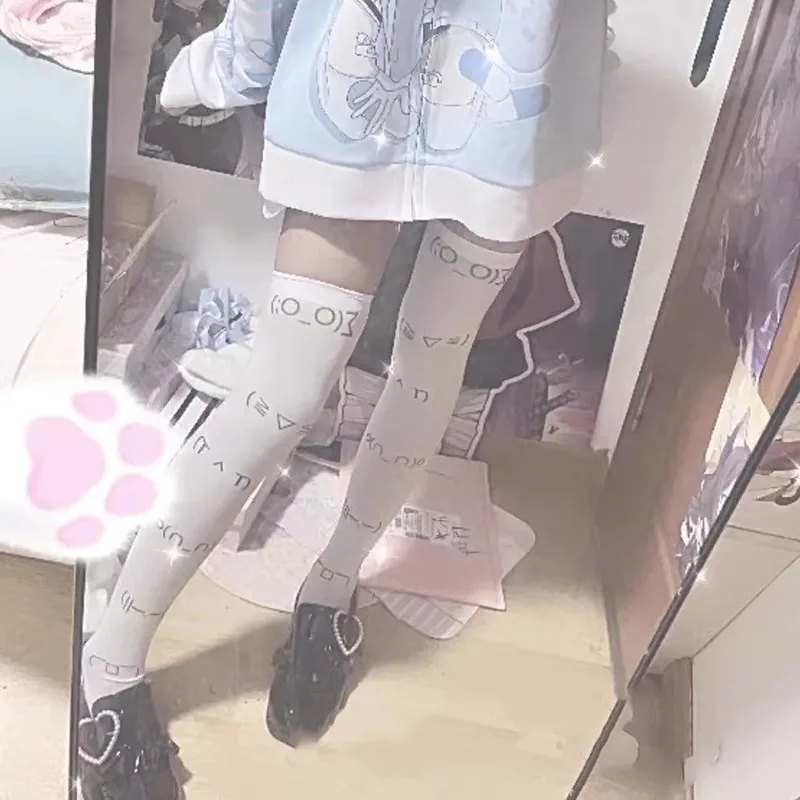 White Graffiti Letter Print Long Socks Harajuku Over Knee Thigh High Stockings Y2K Cosplay Cute Socks Kawaii